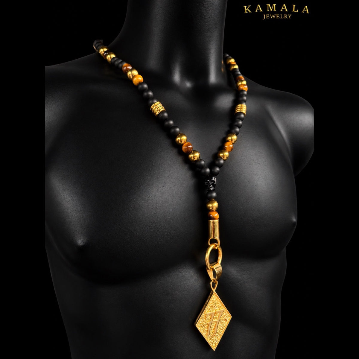 Y Luxury Halskette – Black, Tiger Eye & Gold