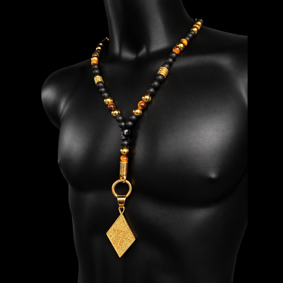 Y Luxury Halskette – Black, Tiger Eye & Gold