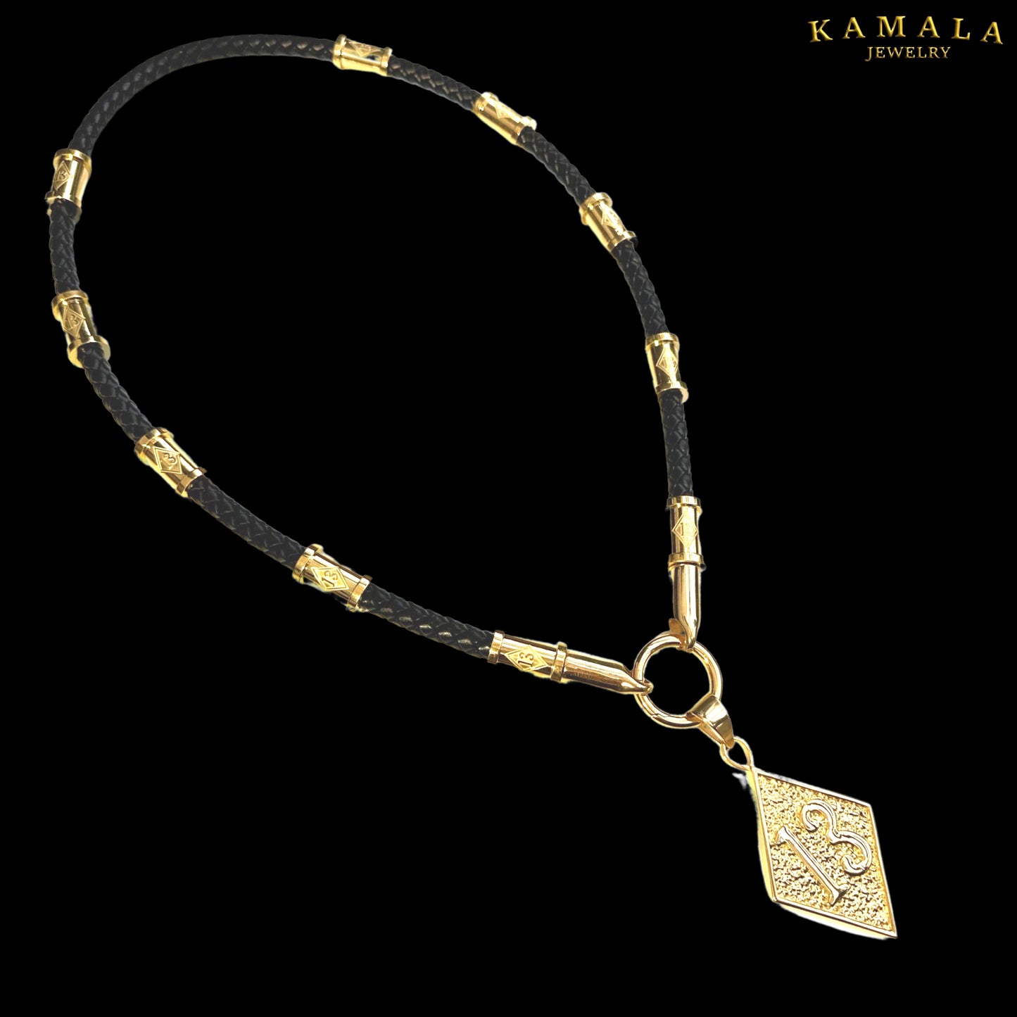 13 Exklusive Leder Halskette - Schwarz & Gold