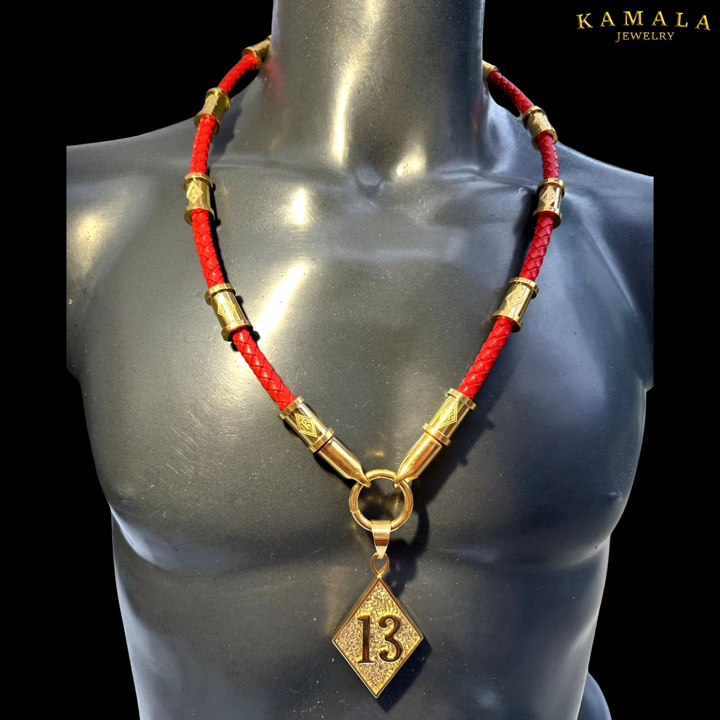 13 Exklusive Halskette - Rote Leder & Gold