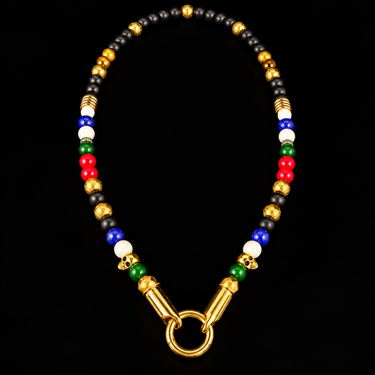Molukko Premium Perlenhalskette – Black & Gold | Molukken-Farben