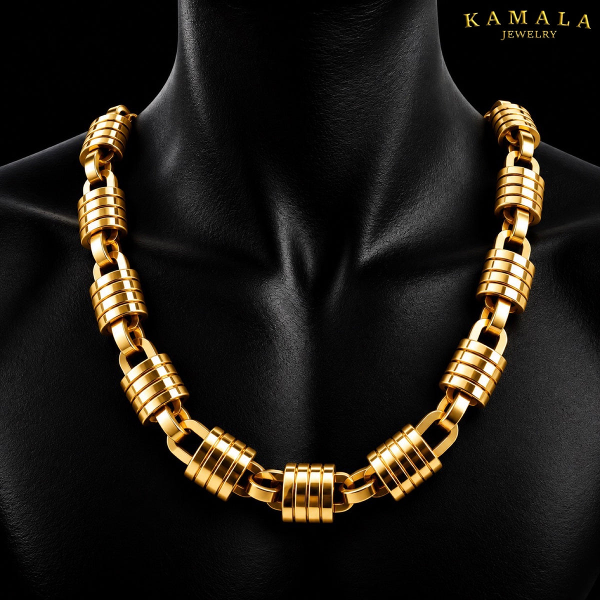 Premium Link Cylinder Gold – Massive Edelstahl Halskette