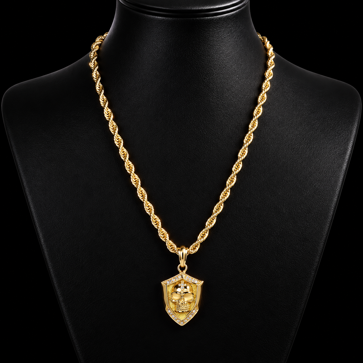 Premium Skull Shield Gold – Totenkopf Halskette aus Edelstahl