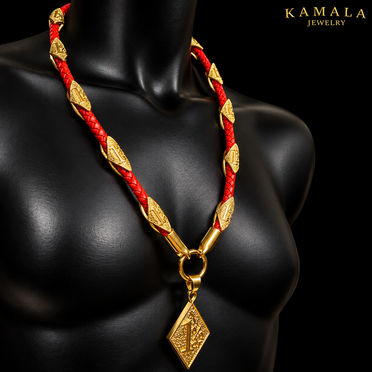 1%er Premium Lederhalskette – Rot & Gold | 24K Vergoldet