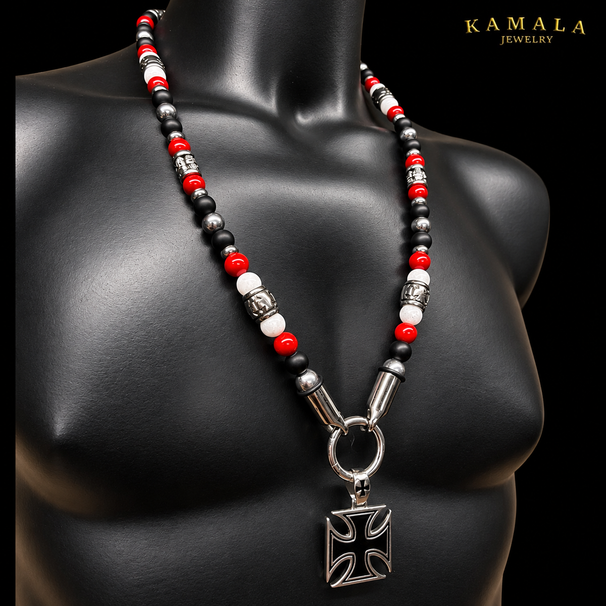 Biker Luxury Halskette – Red, White & Black