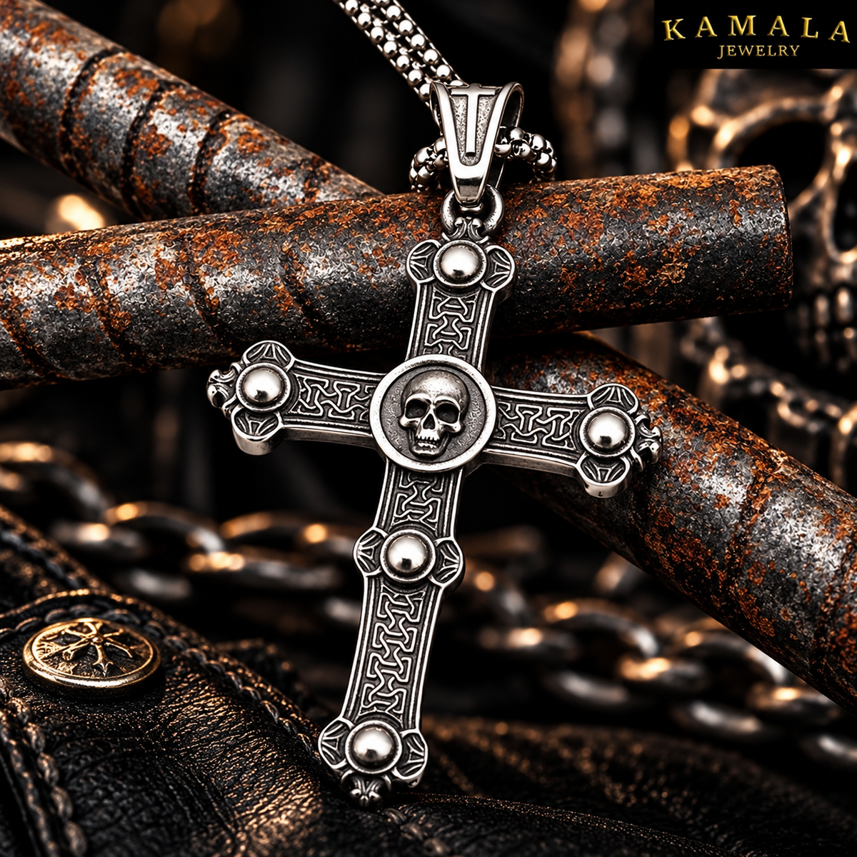 Skull Cross – Edelstahl Totenkopf-Kreuz Halskette | 50 cm