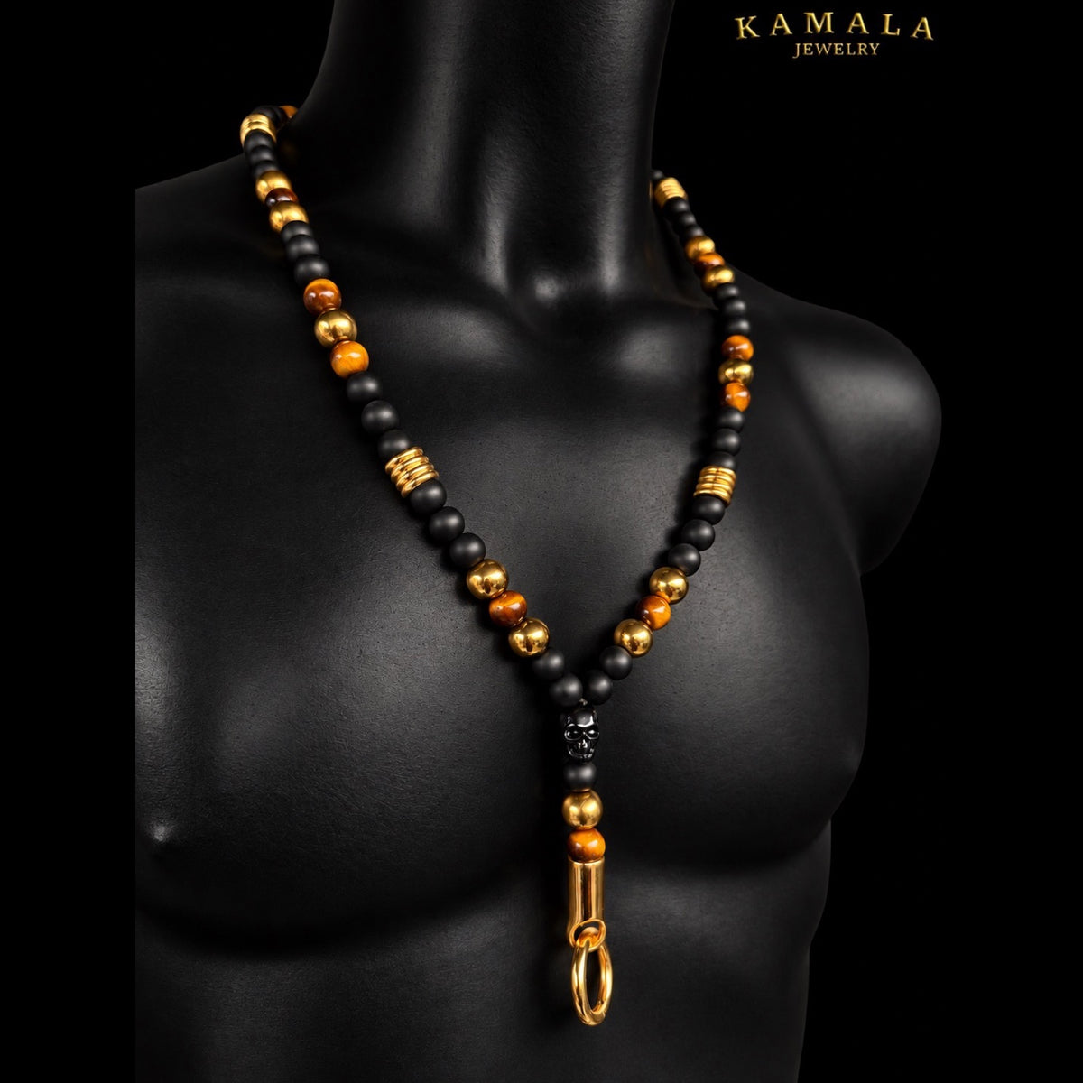 Y Luxury Halskette – Black, Tiger Eye & Gold