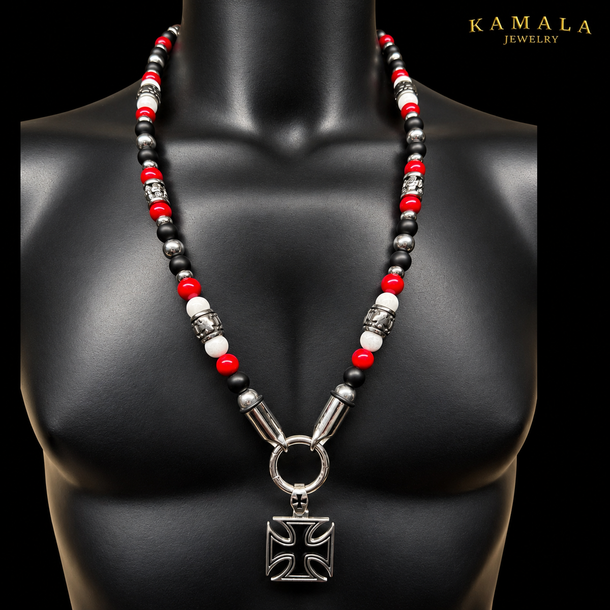 Biker Luxury Halskette – Red, White & Black