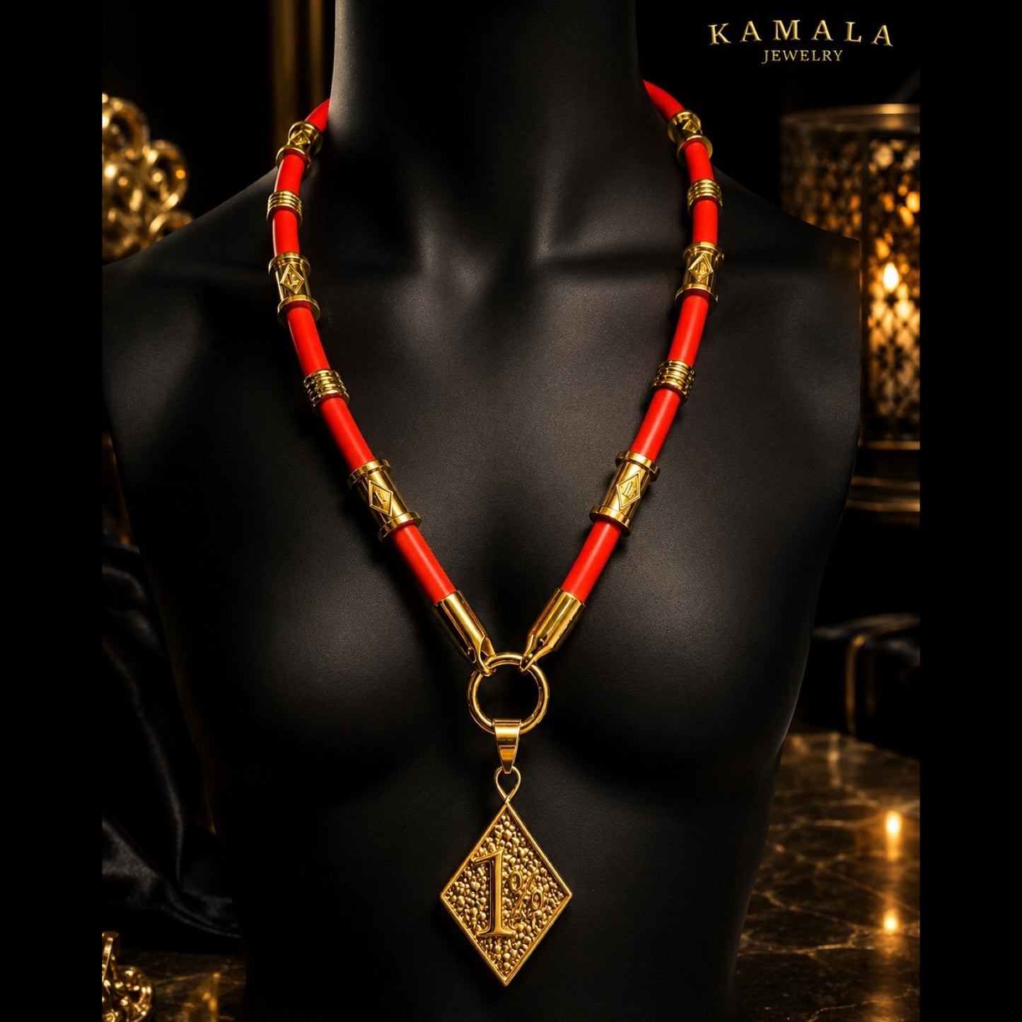 1%er Premium Kautschukkette Rot – 8 mm | 24K Vergoldet | Kamala Jewelry