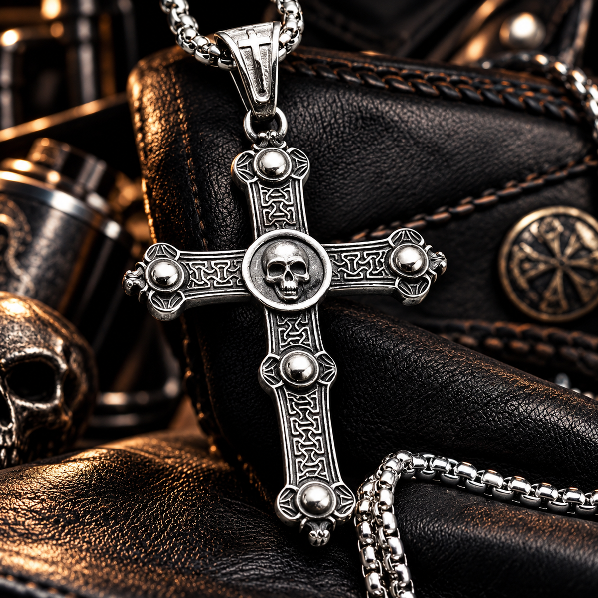 Skull Cross – Edelstahl Totenkopf-Kreuz Halskette | 50 cm