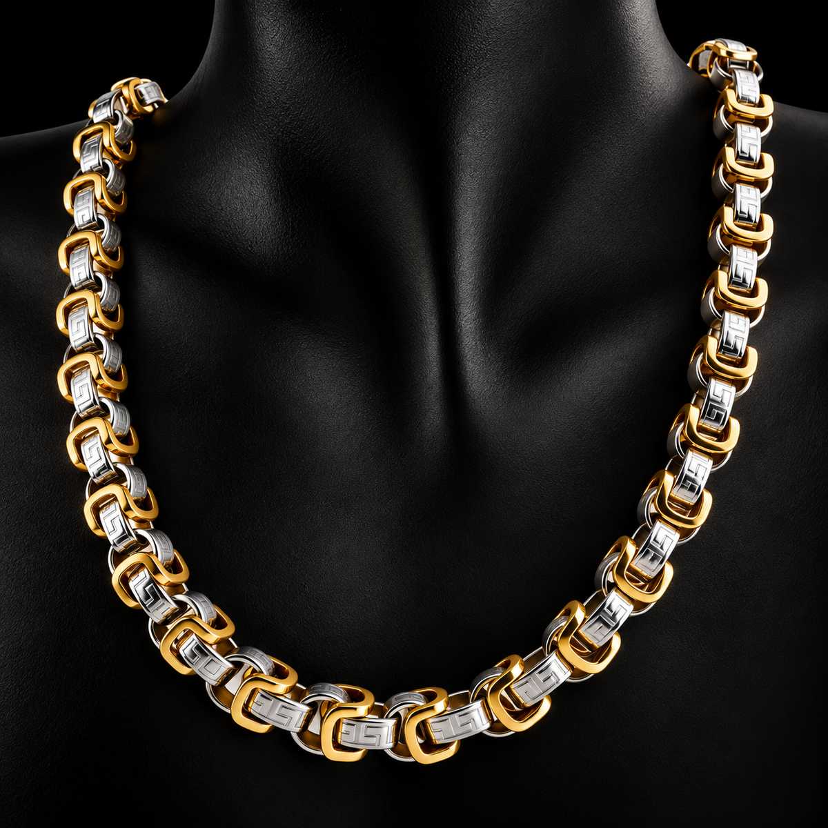 Premium Greek Key Königskette – Gold & Silver Edition | Edelstahl vergoldet | 60 cm