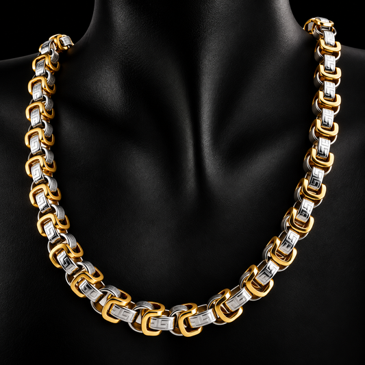 Premium Greek Key Königskette – Gold &amp; Silver Edition | Edelstahl vergoldet | 60 cm