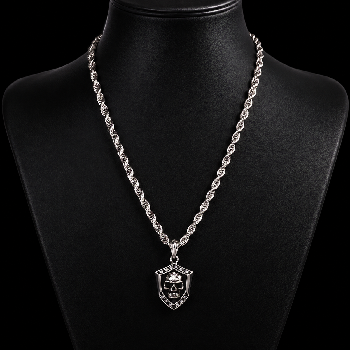 Premium Skull Shield Silber – Totenkopf Halskette