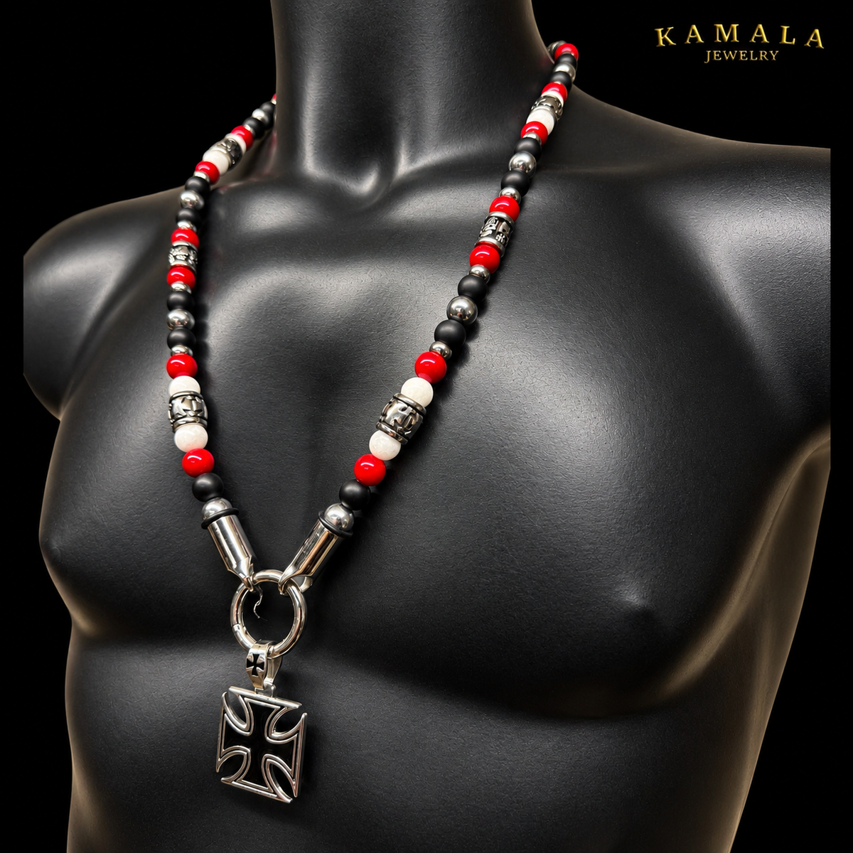 Biker Luxury Halskette – Red, White & Black