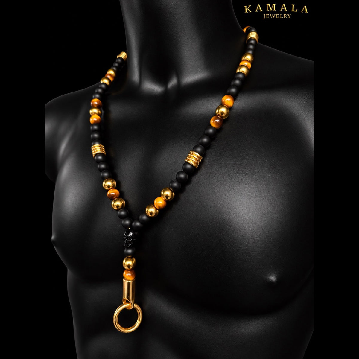 Y Luxury Halskette – Black, Tiger Eye & Gold