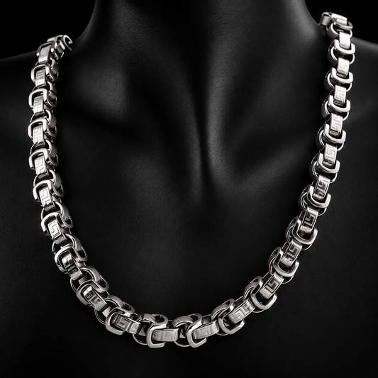 Premium Greek Key Königskette – Silver Edition | Edelstahl | 60 cm