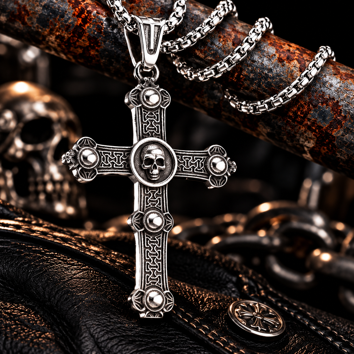 Skull Cross – Edelstahl Totenkopf-Kreuz Halskette | 50 cm