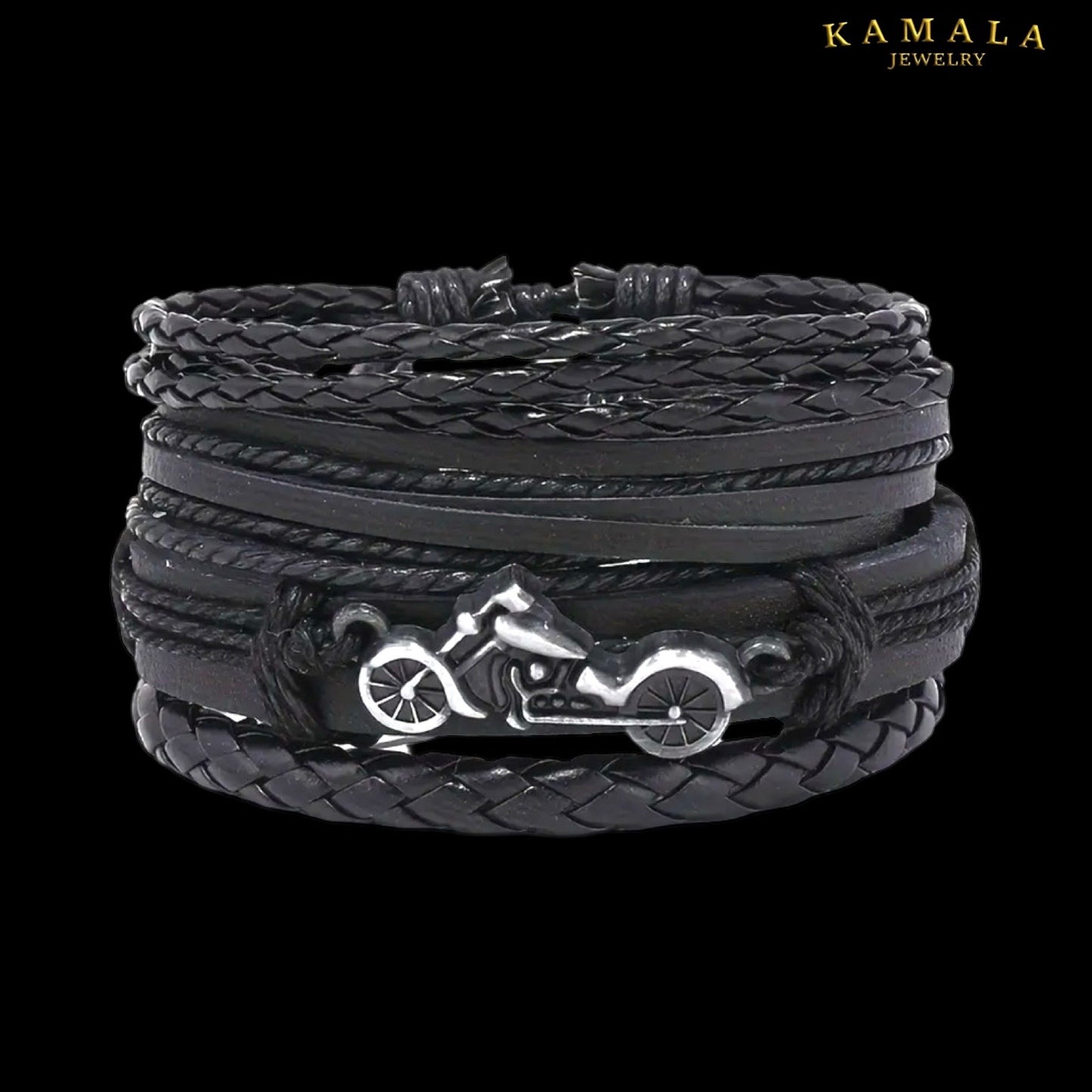 Armband - Schwarzes Lederarmband mit Motorrad