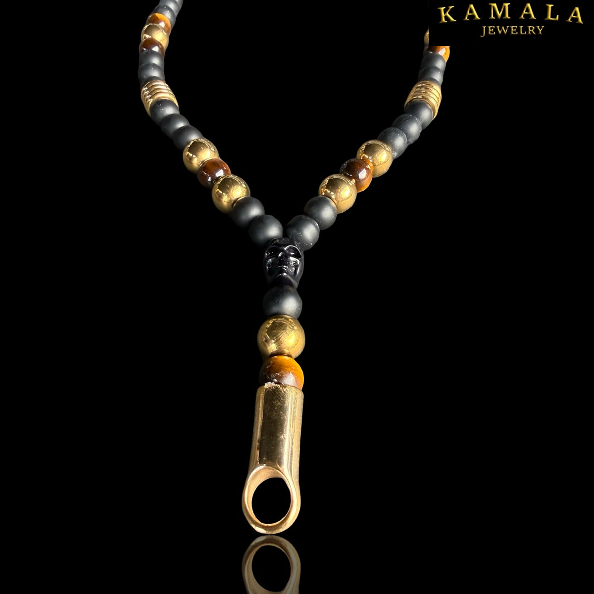 Y Luxury Halskette – Black, Tiger Eye & Gold