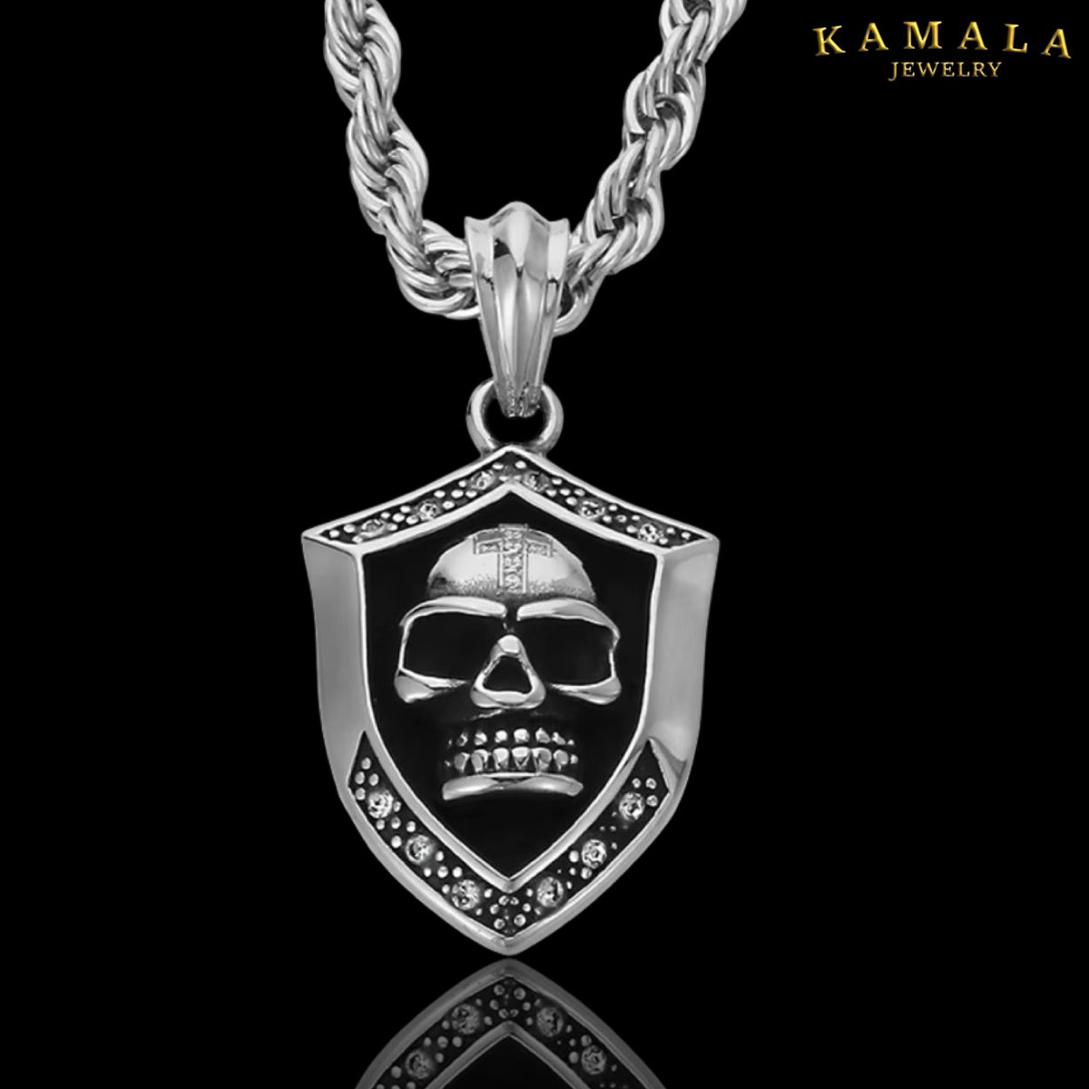 Premium Skull Shield Silber – Totenkopf Halskette