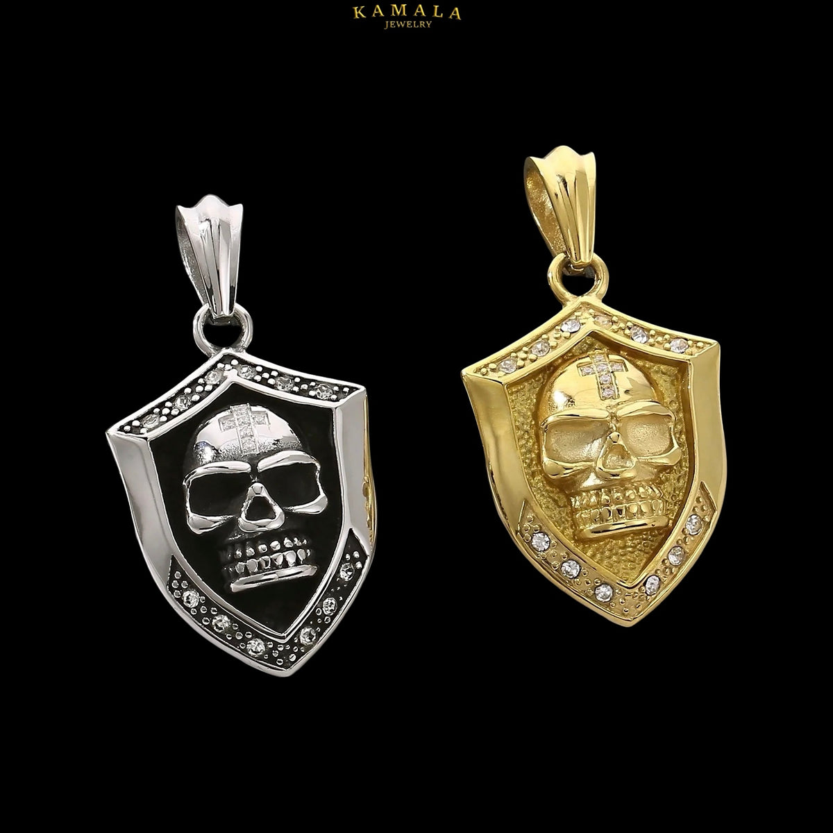 Premium Skull Shield Silber – Totenkopf Halskette