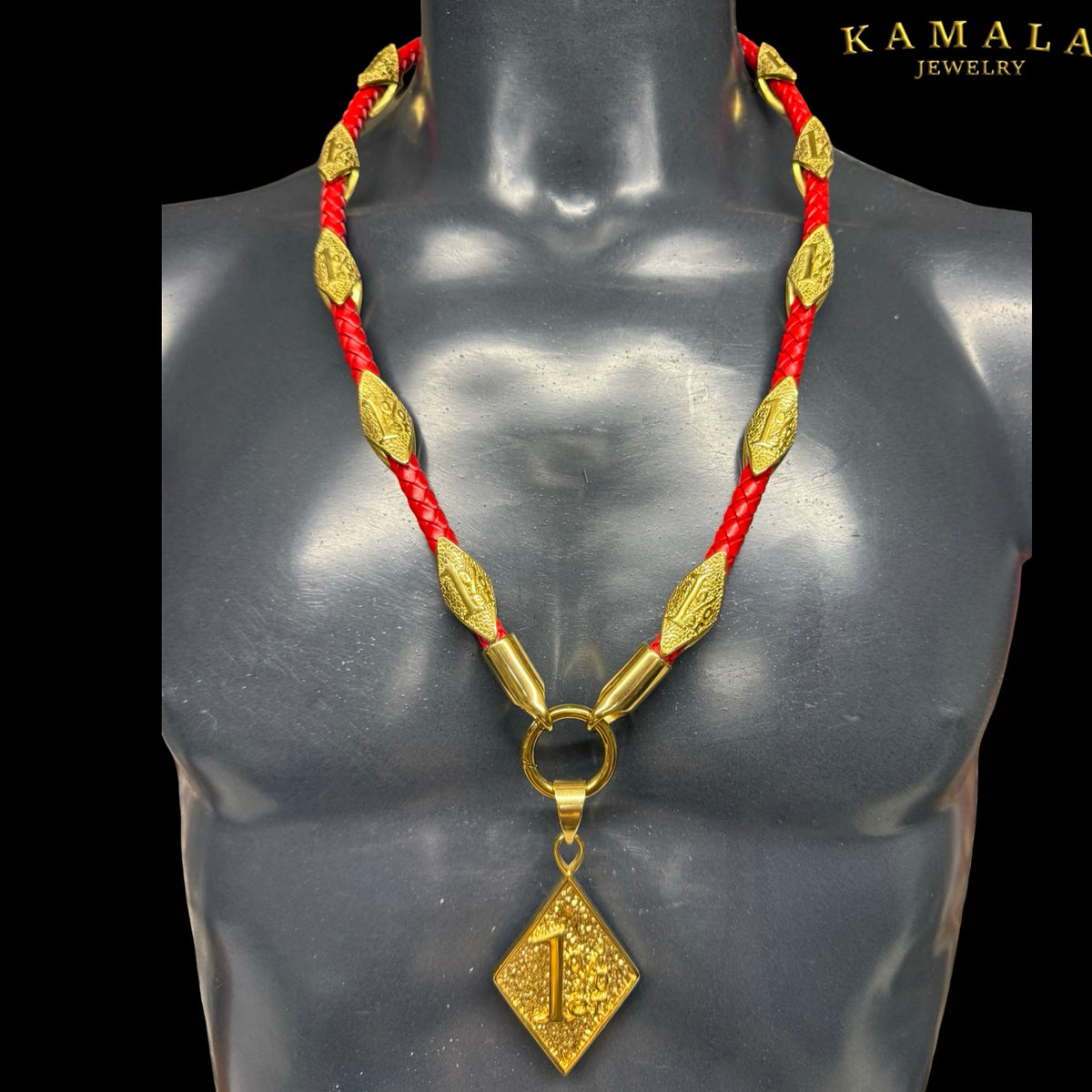 1%er Premium Lederhalskette – Rot & Gold | 24K Vergoldet