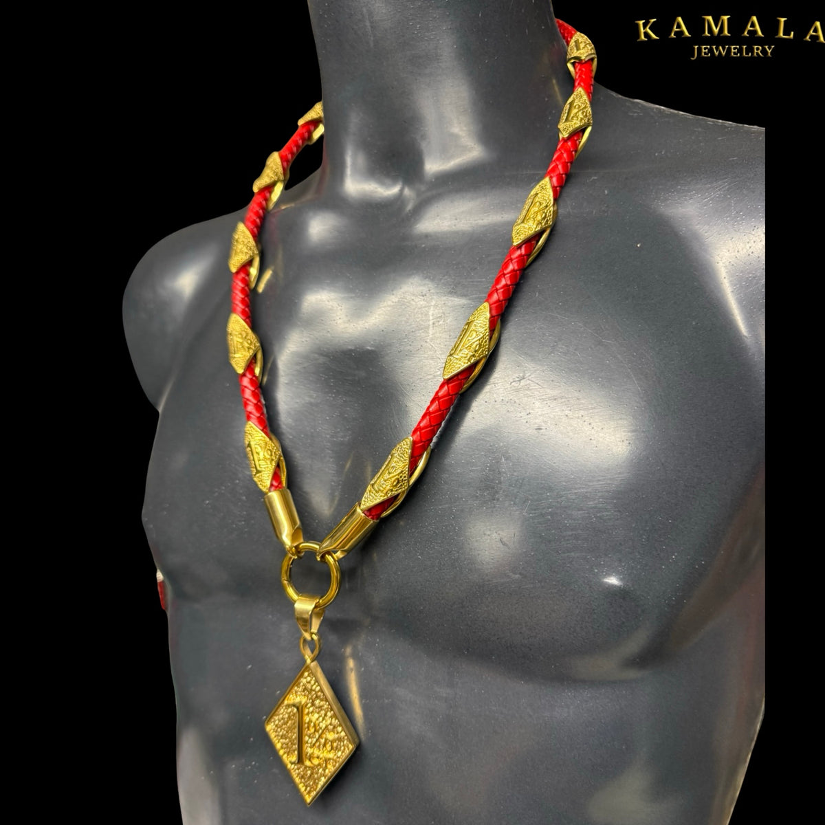 1%er Premium Lederhalskette – Rot & Gold | 24K Vergoldet
