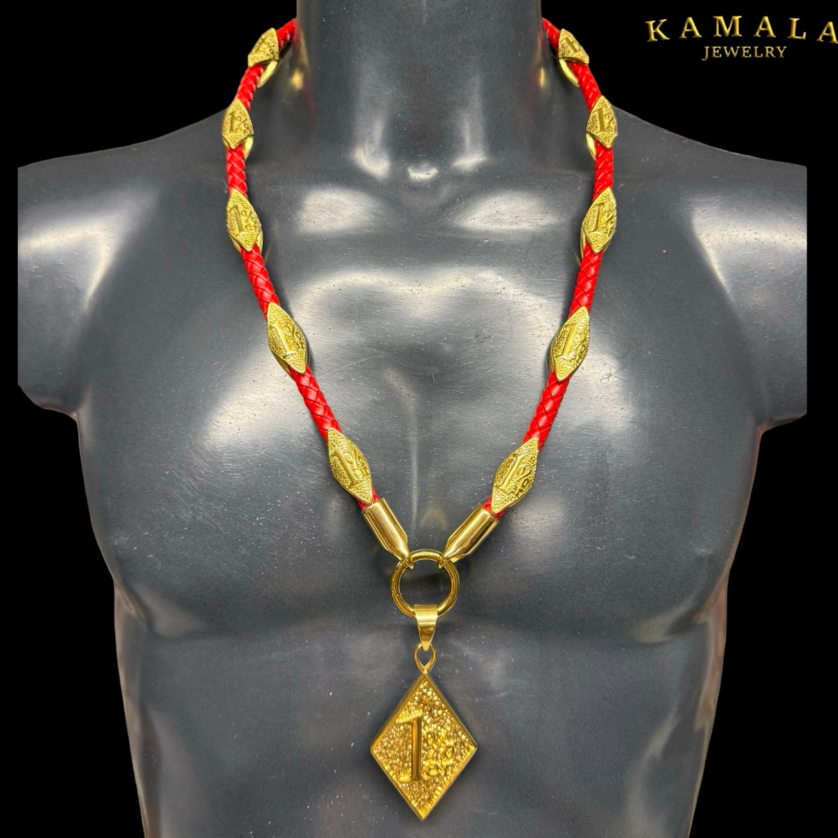 1%er Premium Lederhalskette – Rot & Gold | 24K Vergoldet