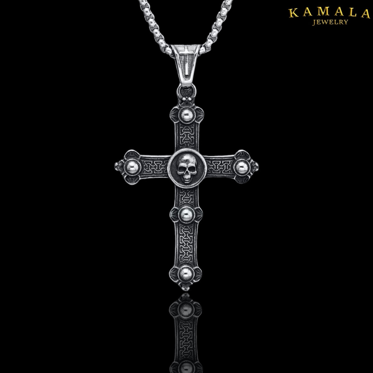 Skull Cross – Edelstahl Totenkopf-Kreuz Halskette | 50 cm