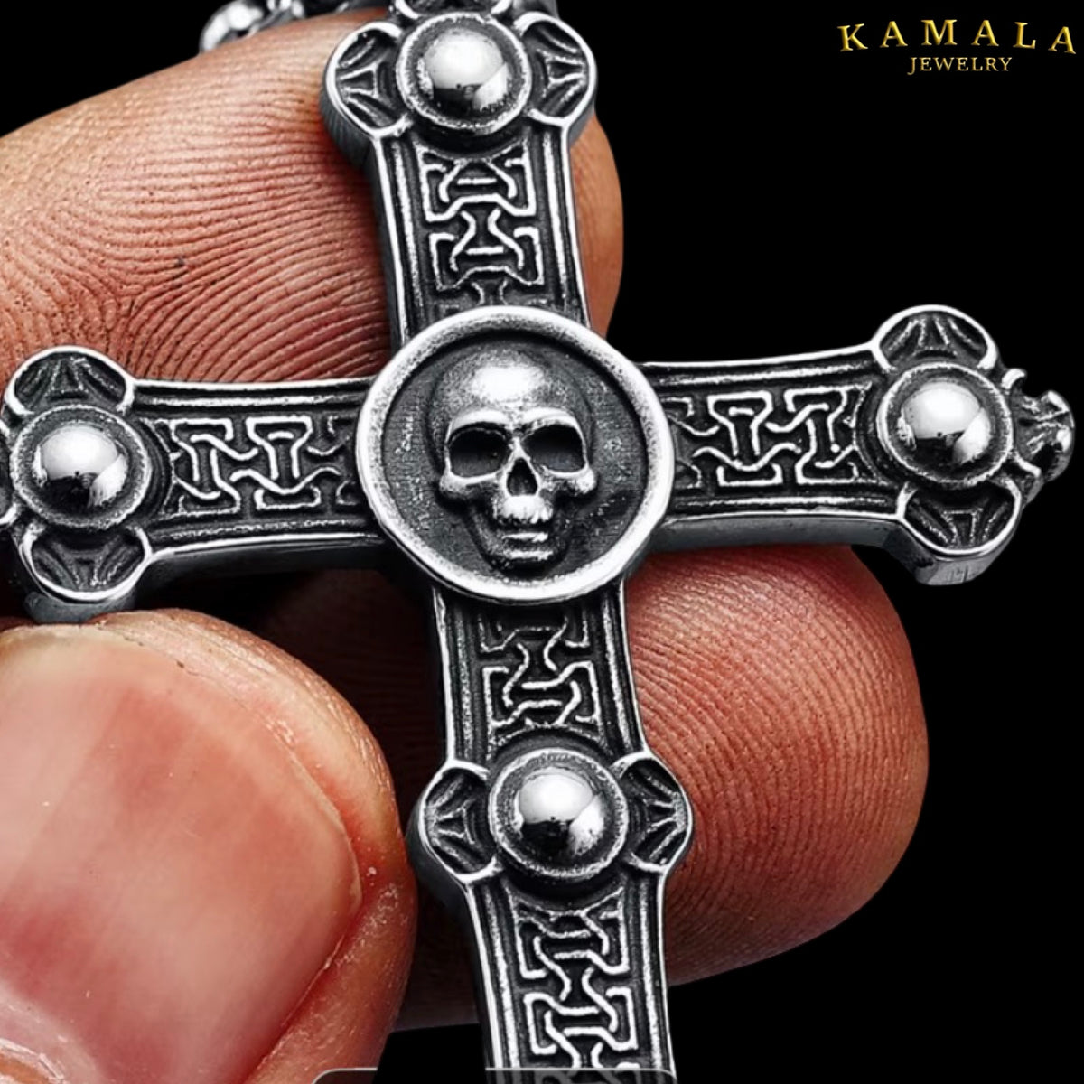 Skull Cross – Edelstahl Totenkopf-Kreuz Halskette | 50 cm