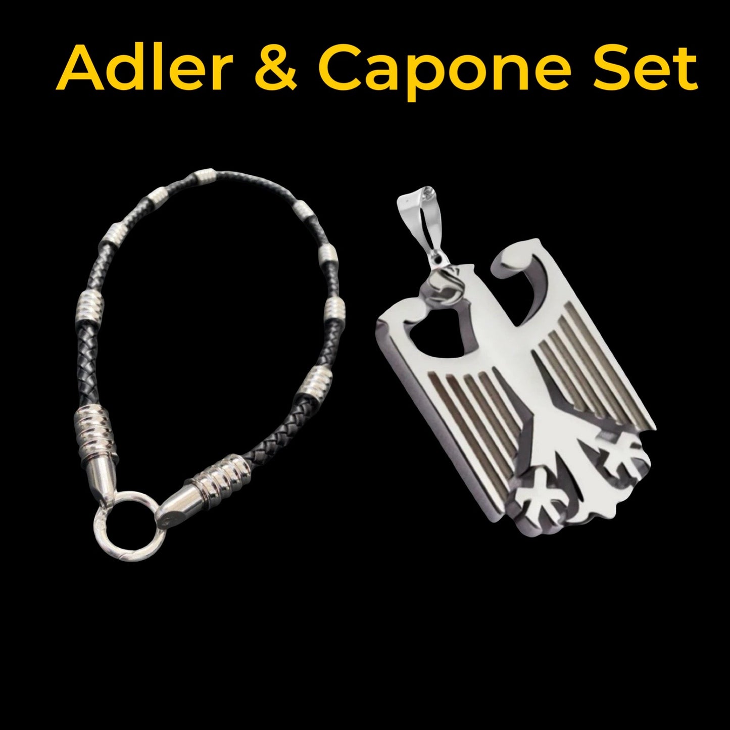 Deutscher Adler Set - Lederhalskette & Deutscher Adler - Silber
