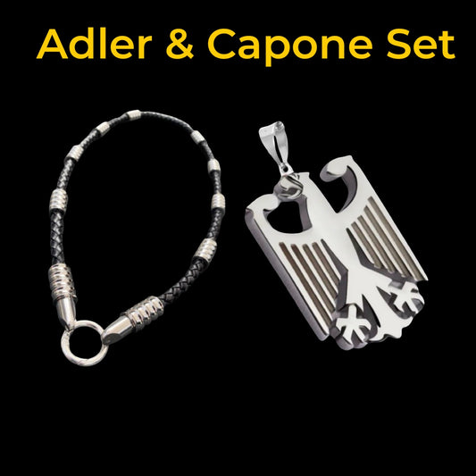 Deutscher Adler Set - Lederhalskette & Deutscher Adler - Silber