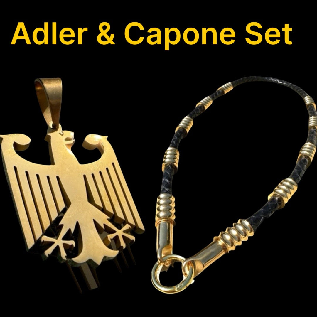 Deutscher Adler Set – Lederhalskette & Deutscher Adler - Gold