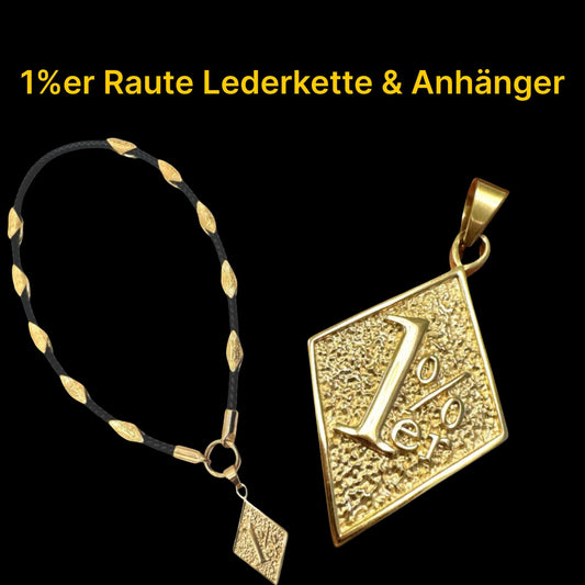 1%er Biker Set Gold – Raute Lederhalskette & 1%er Anhänger
