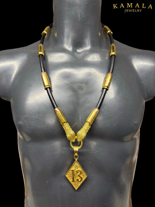 Halskette - Schwarz mit Goldene Patronen & Schlangen - OUTLET