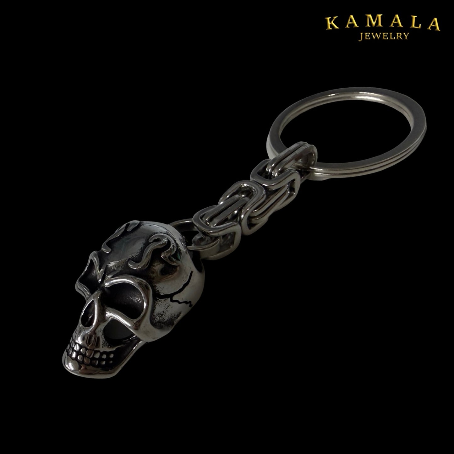 Totenkopf Schlüsselanhänger – Edelstahl Silber