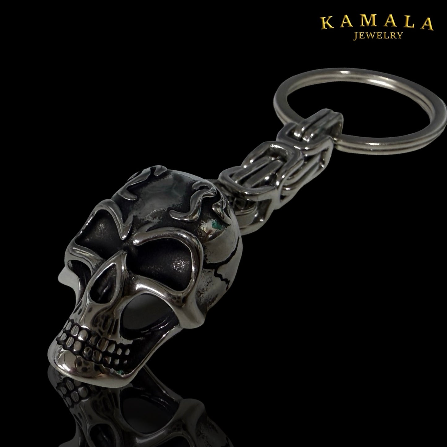 Totenkopf Schlüsselanhänger – Edelstahl Silber