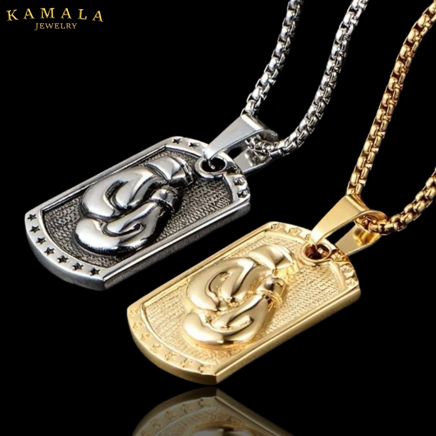 Halskette Dogtag mit Boxhandschuhe - Gold