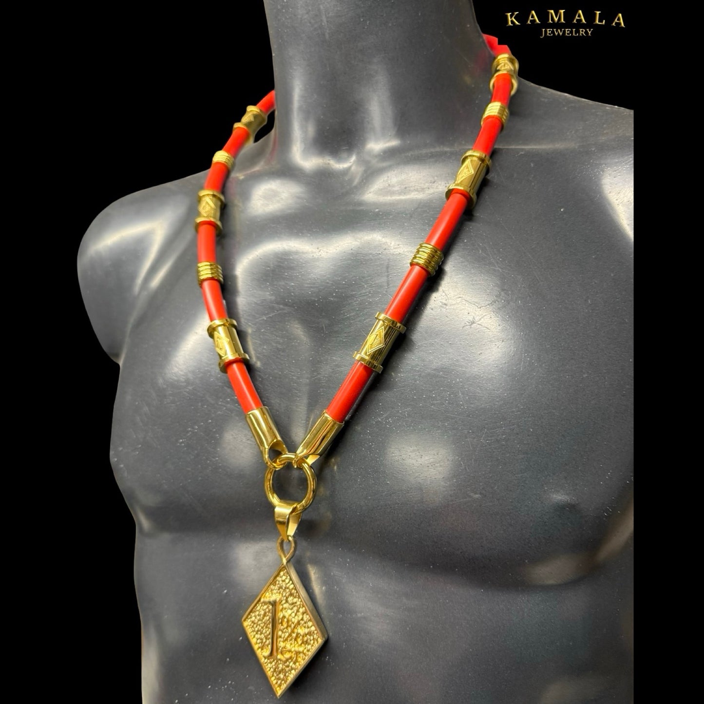 1%er Premium Kautschukkette Rot – 8 mm | 24K Vergoldet | Kamala Jewelry