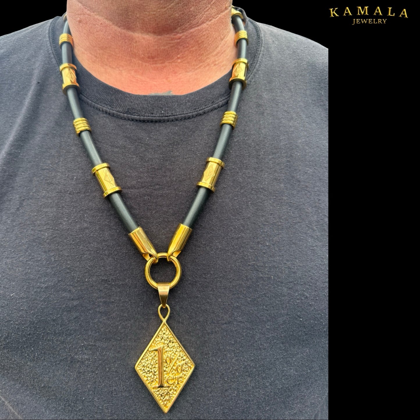 1%er Premium Kautschukkette Schwarz – 8 mm | 24K Vergoldet | Kamala Jewelry