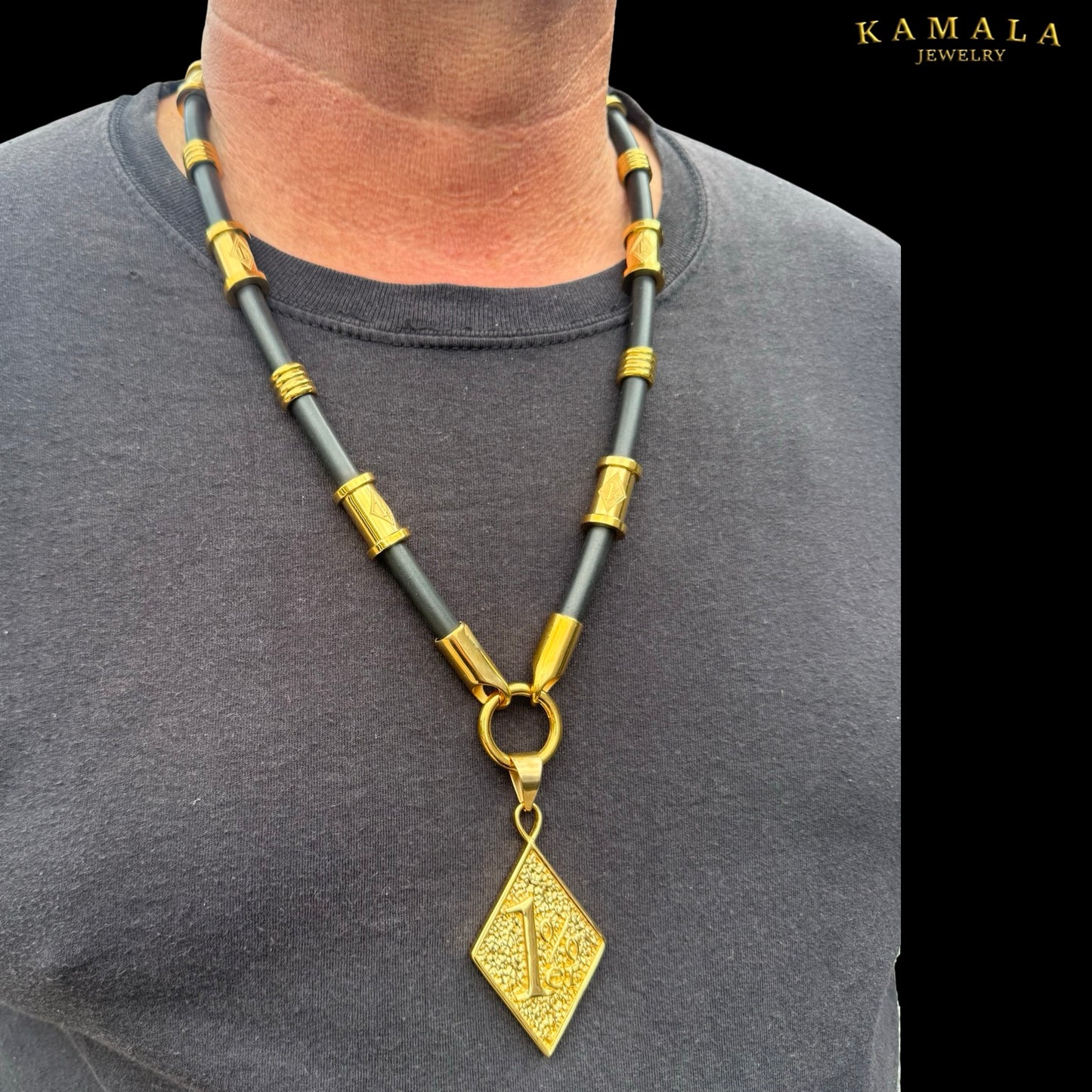 1%er Premium Kautschukkette Schwarz – 8 mm | 24K Vergoldet | Kamala Jewelry