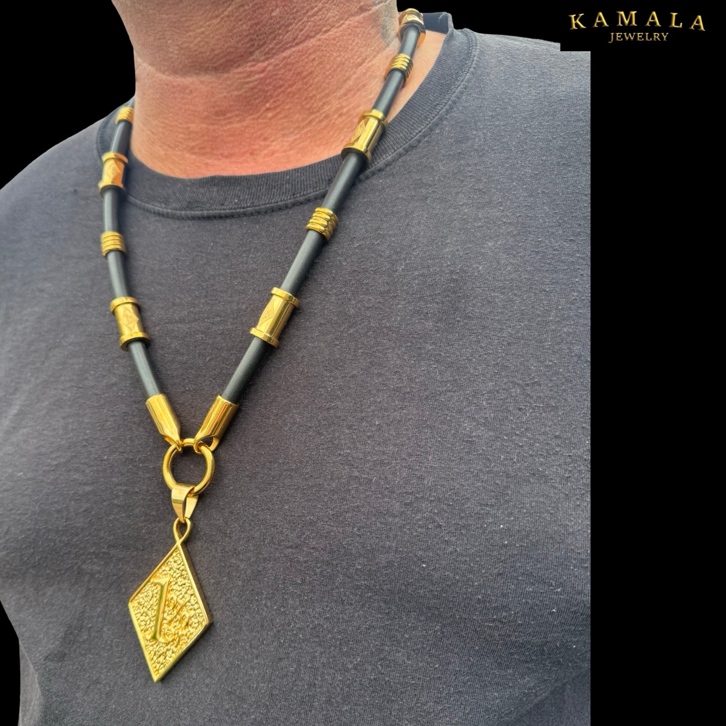 1%er Premium Kautschukkette Schwarz – 8 mm | 24K Vergoldet | Kamala Jewelry