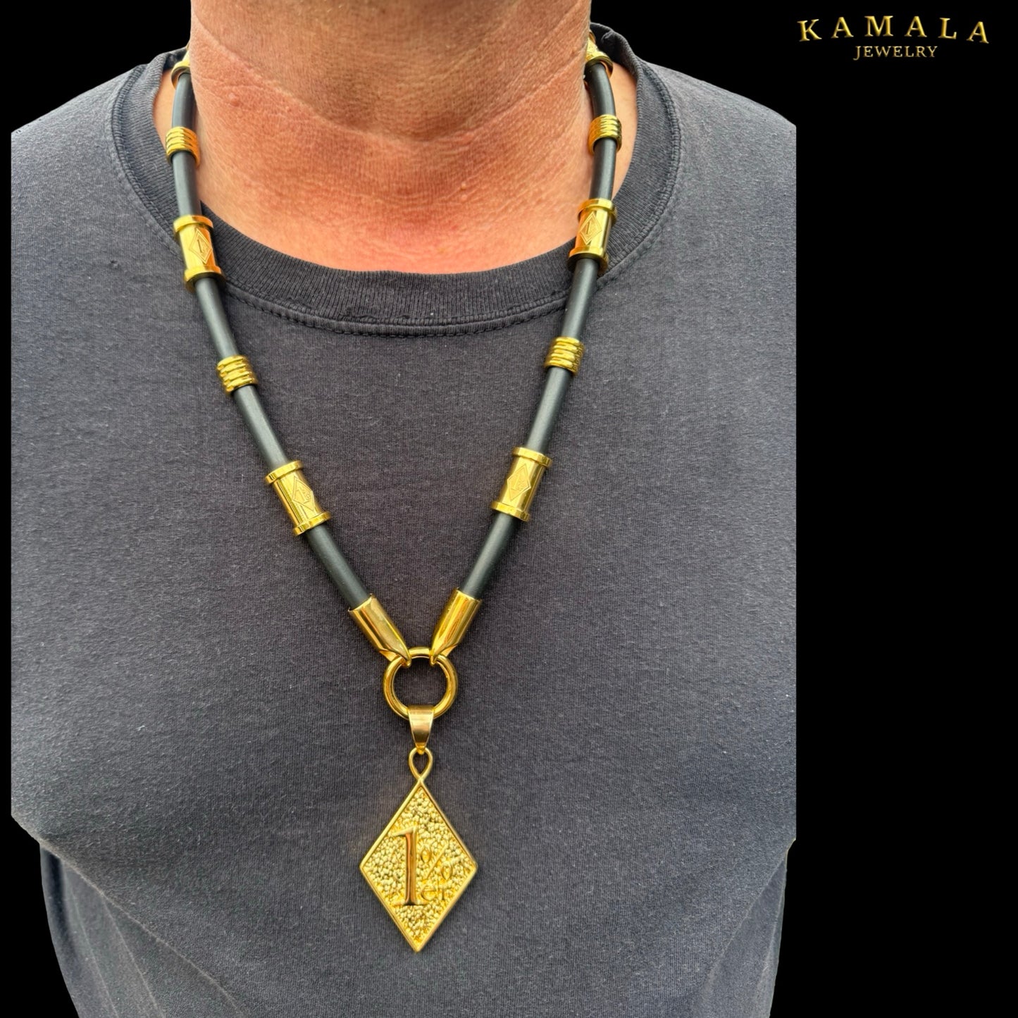 1%er Premium Kautschukkette Schwarz – 8 mm | 24K Vergoldet | Kamala Jewelry