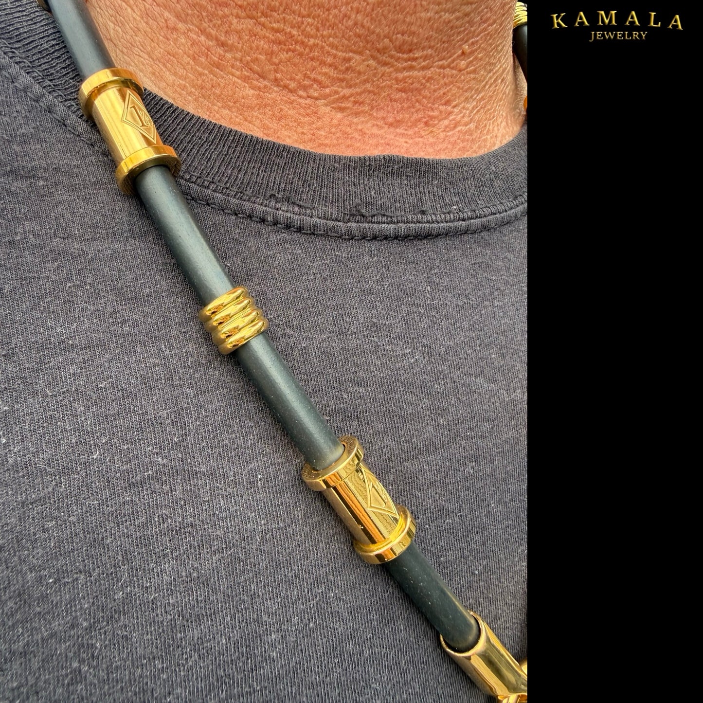 1%er Premium Kautschukkette Schwarz – 8 mm | 24K Vergoldet | Kamala Jewelry