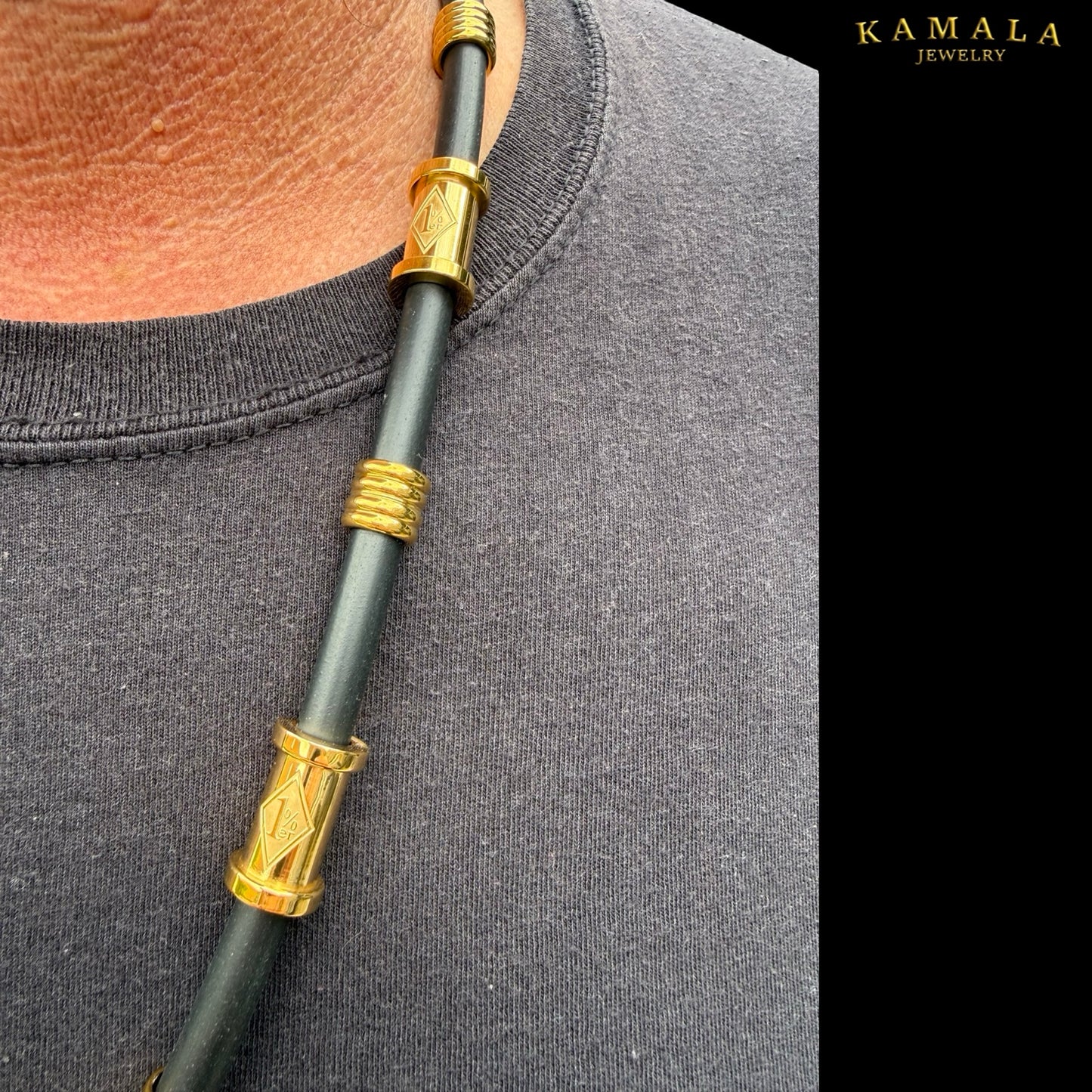 1%er Premium Kautschukkette Schwarz – 8 mm | 24K Vergoldet | Kamala Jewelry