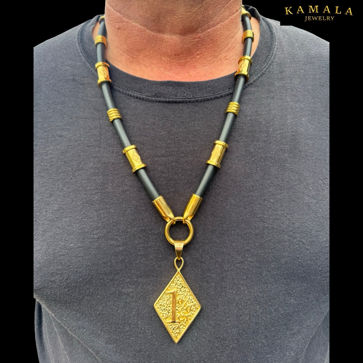 1%er Premium Kautschukkette Schwarz – 8 mm | 24K Vergoldet | Kamala Jewelry