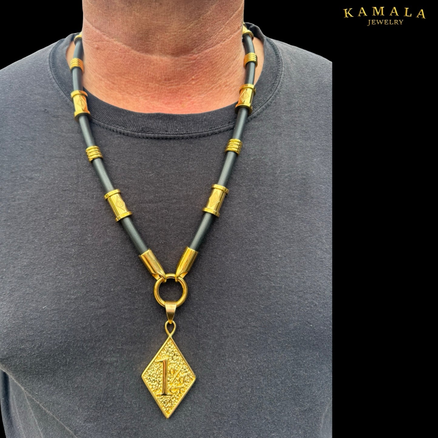 1%er Premium Kautschukkette Schwarz – 8 mm | 24K Vergoldet | Kamala Jewelry