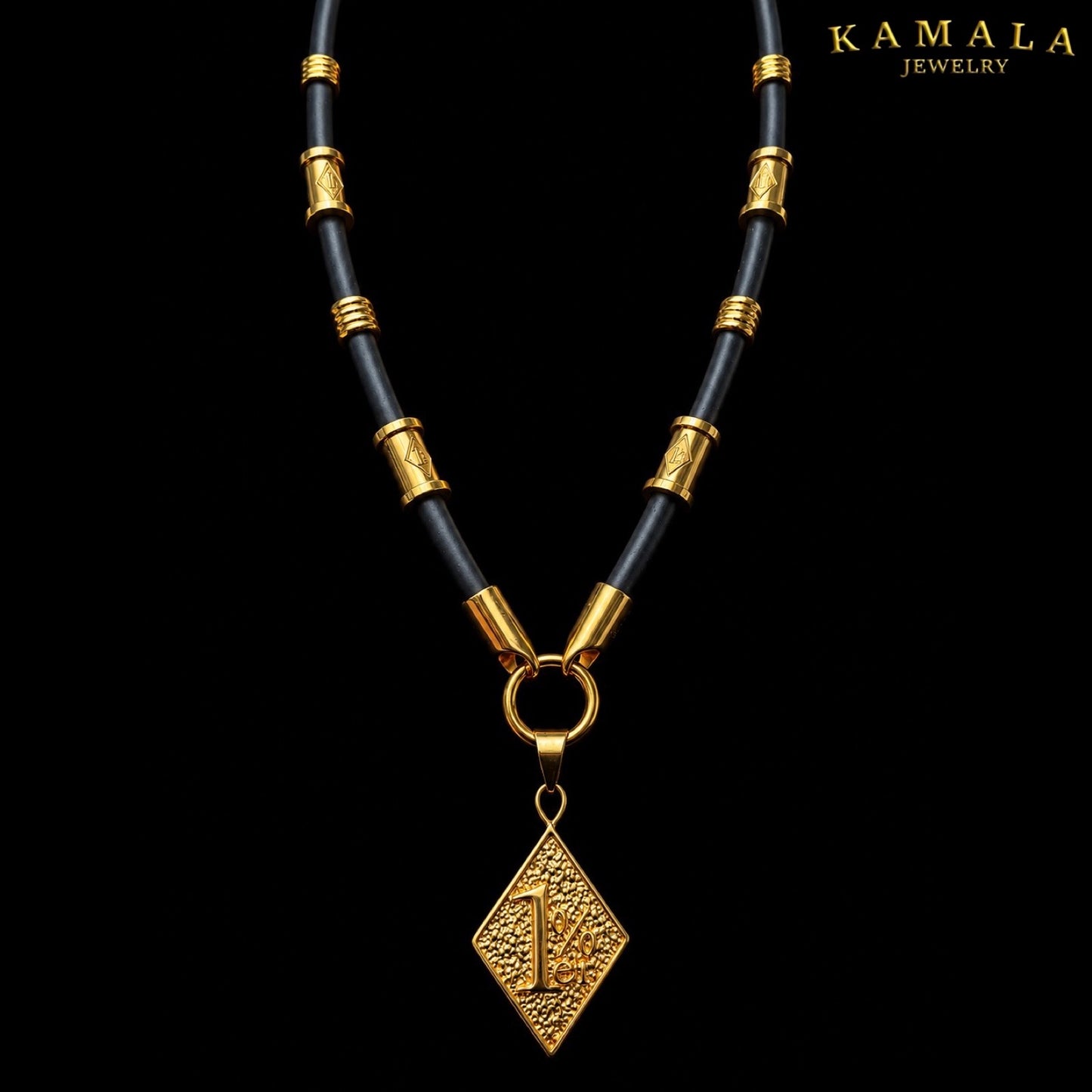 1%er Premium Kautschukkette Schwarz – 8 mm | 24K Vergoldet | Kamala Jewelry