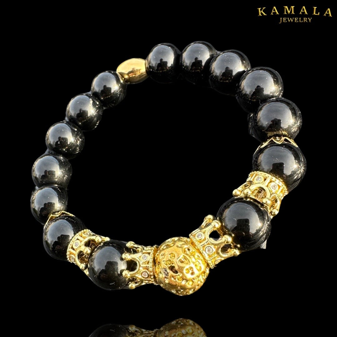 Omerta Armband - Onyx mit Gold und Kronen