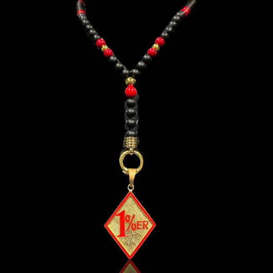 Y Halskette - Schwarz Onyx mit Rot & Gold